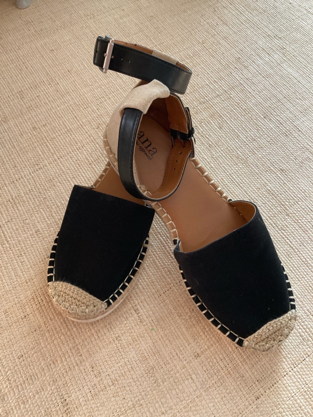 Anna Corina Black Espadrille Ankle-Strap Flats Sz9.5